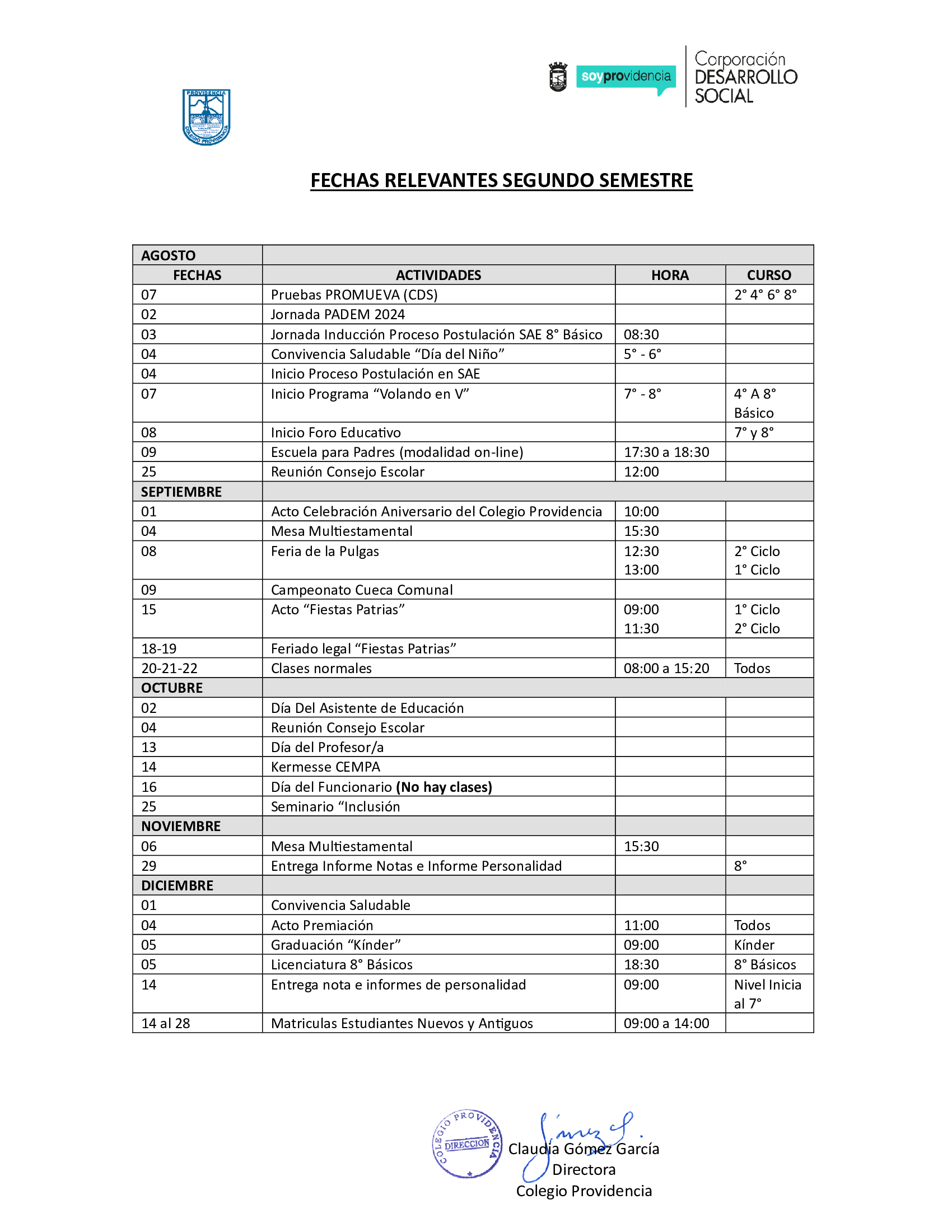 Fechas relevantes 2semestre