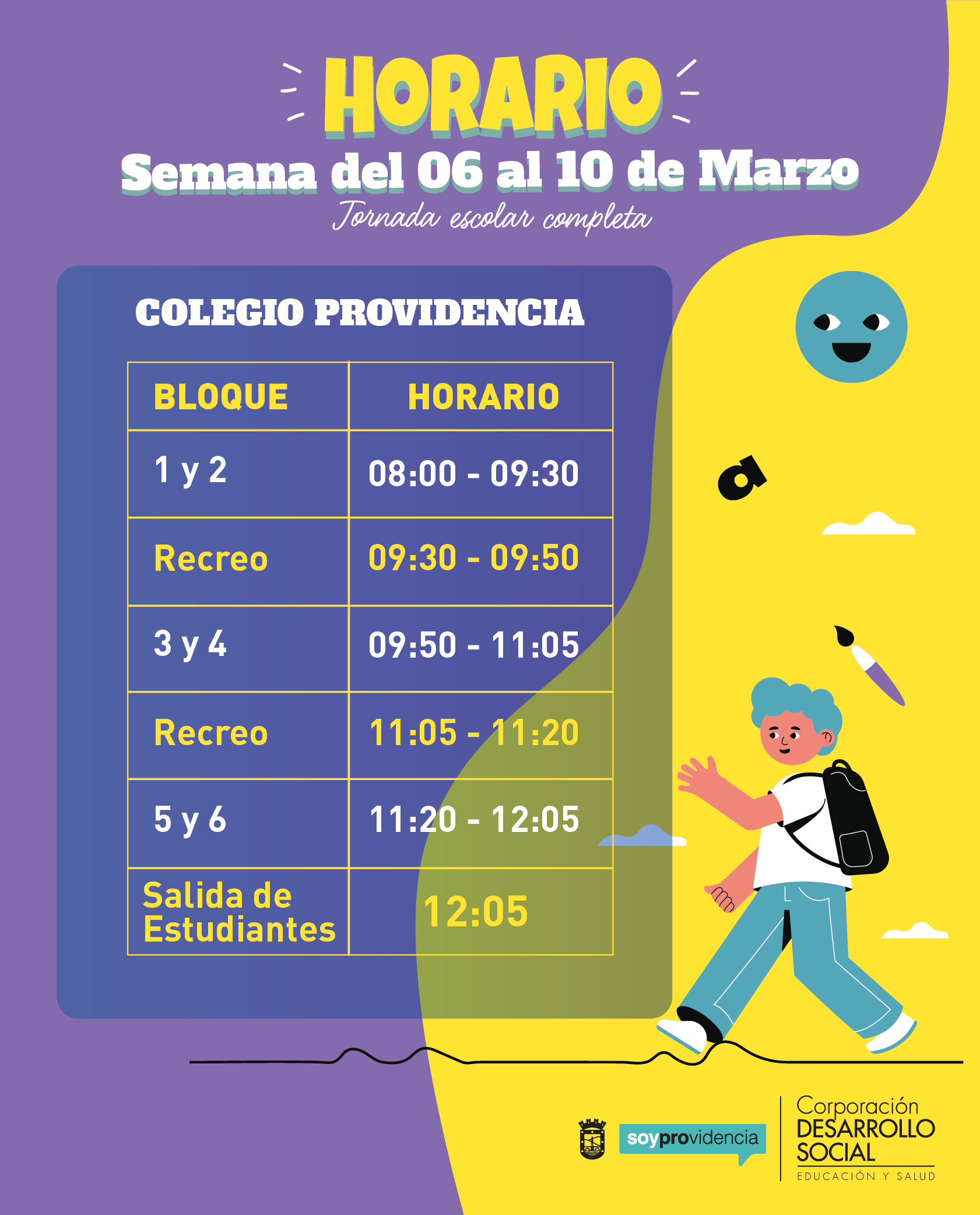HORARIO COLEGIO PROVIDENCIA JORNADA COMPLETA