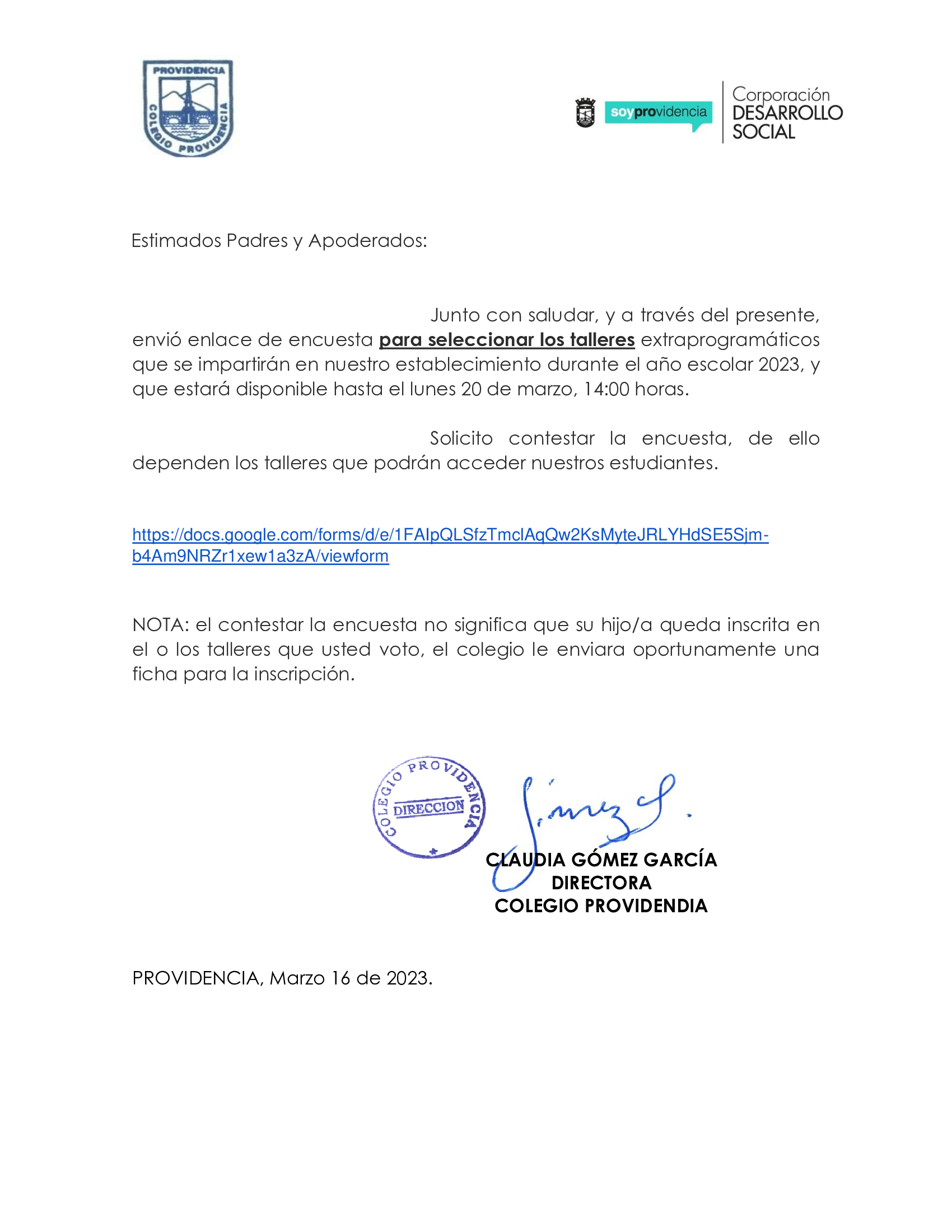 Link Encuesta Talleres CDS