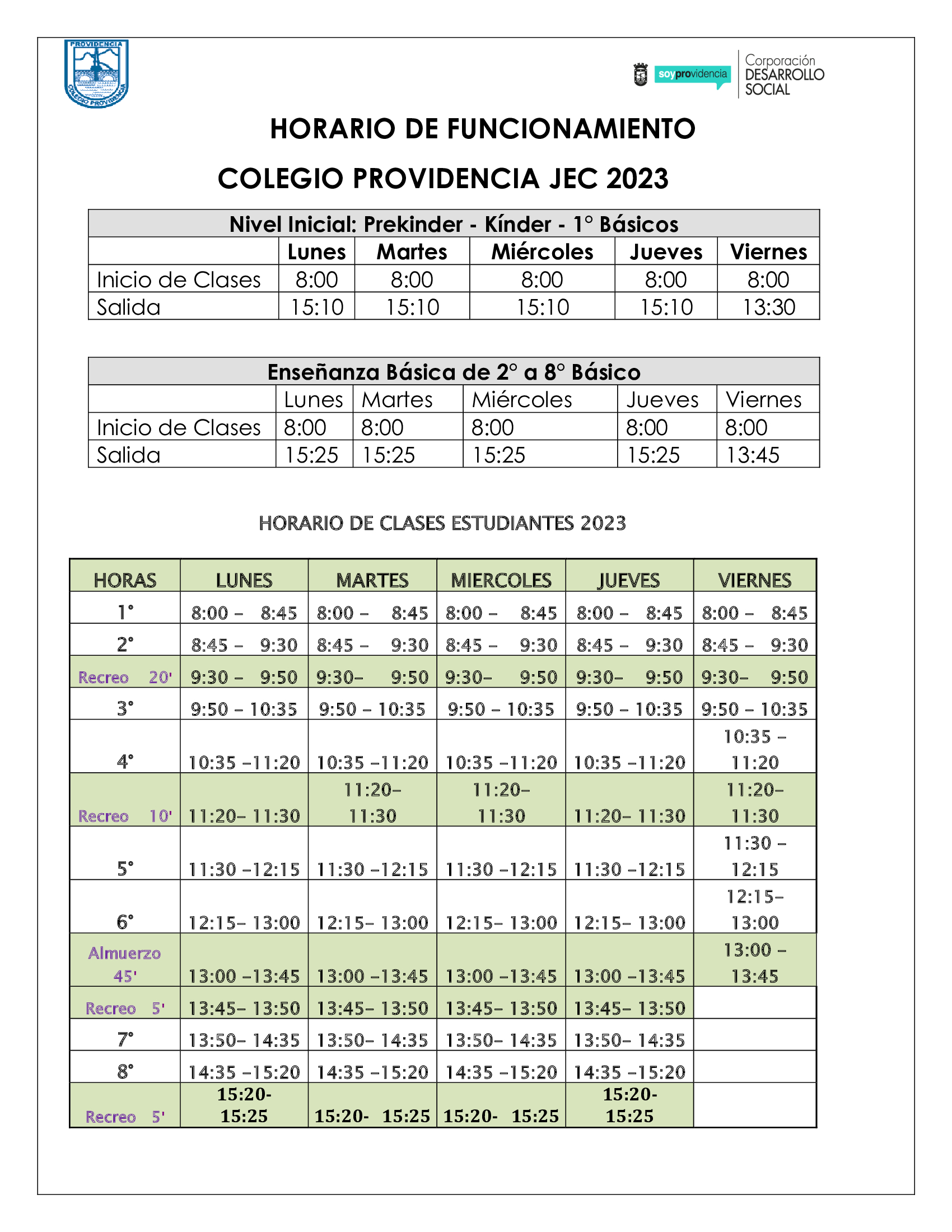 hORARIOS DE CLASES