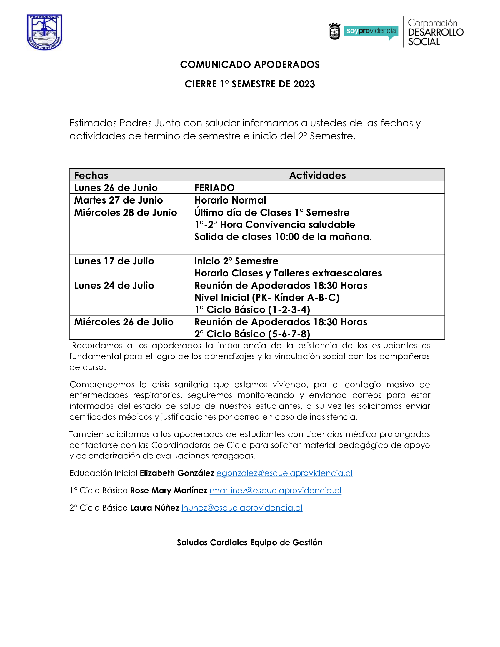 COMUNICADO APODERADOS FIN DE SEMESTRE