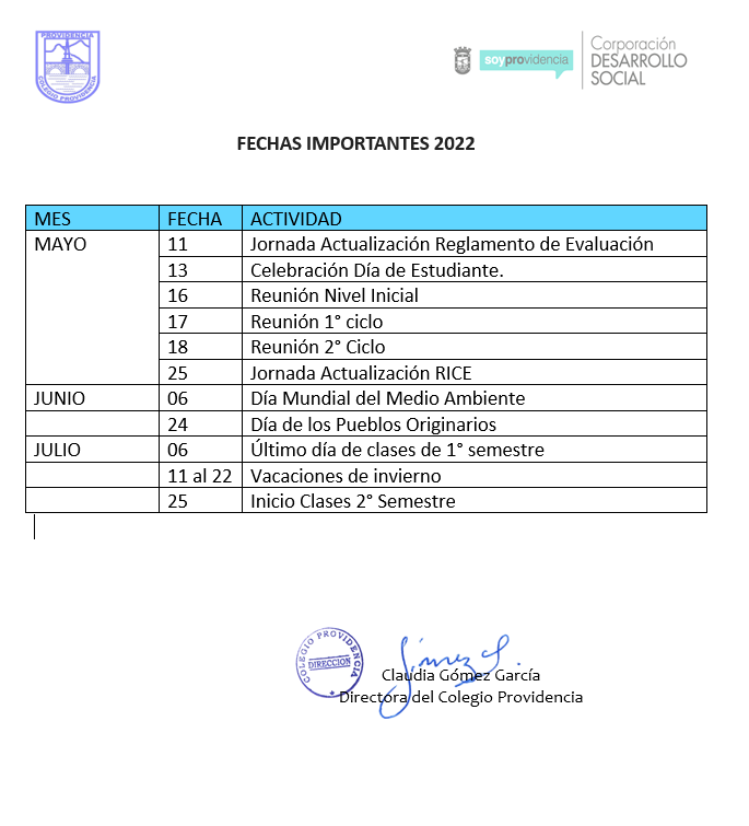 Fechas importantes